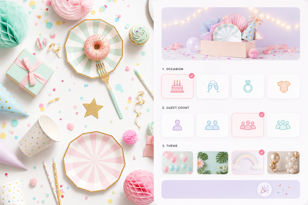 AI Party Kit Builder interface